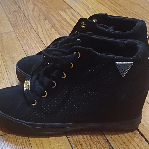 GUESS Women's Black Wedge Sneakers - Picture 3 of 5